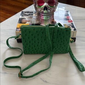 Faux Ostrich Kelly Green Crossbody Bag